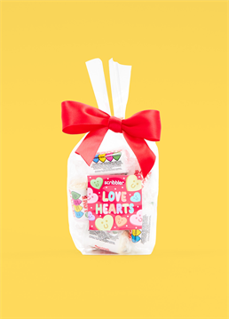 The original hard candy message of love. Treat yourself to a bag of mini heart-shaped sugar sweeties. Each heart is printed with a cheesy message such as. "Be Mine", "Kiss Me", "My Guy , "Cutie Pie", or "Miss You". Suitable for vegetarians.